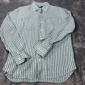 Bonobos Linen Shirt Men Large Linen Ivy Preppy Long Sleeve Striped Casual Pocket